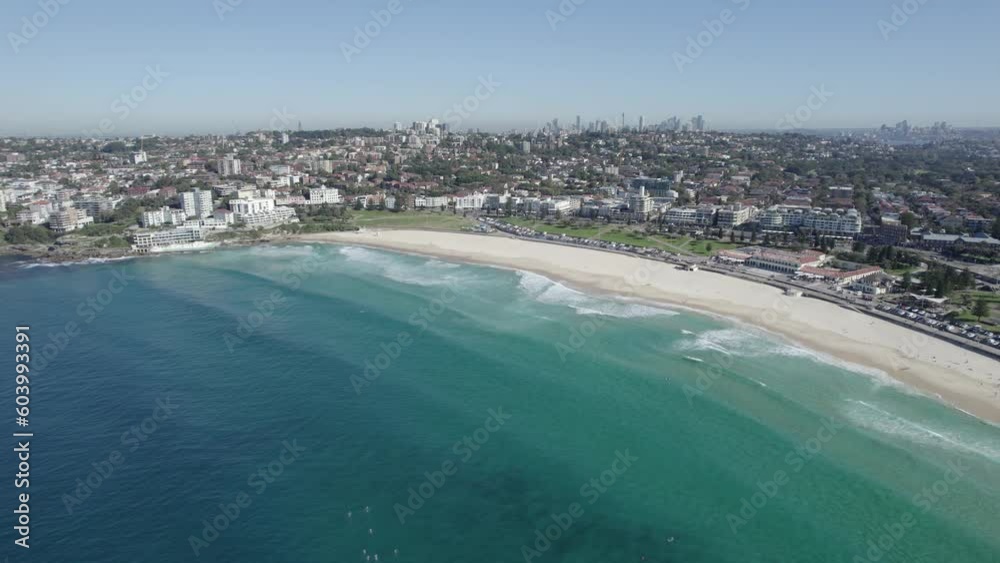 Famous Australian Sydney Bondi Beach At Daytime - aerial drone shot Famous Australian Sydney Bondi Beach At Daytime - aerial drone shot