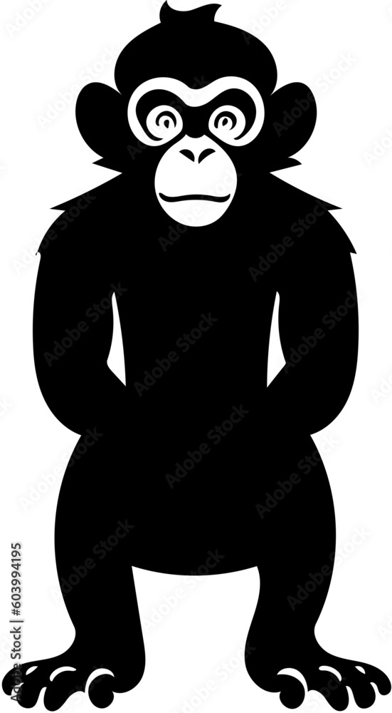 A standing tall black monkey vector illustration | Silhouette of a chimpanzee svg Mascot 
