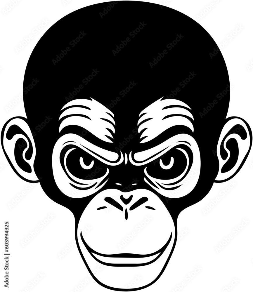 A bald head Furious chimpanzee vector illustration | Silhouette of a black angry monkey