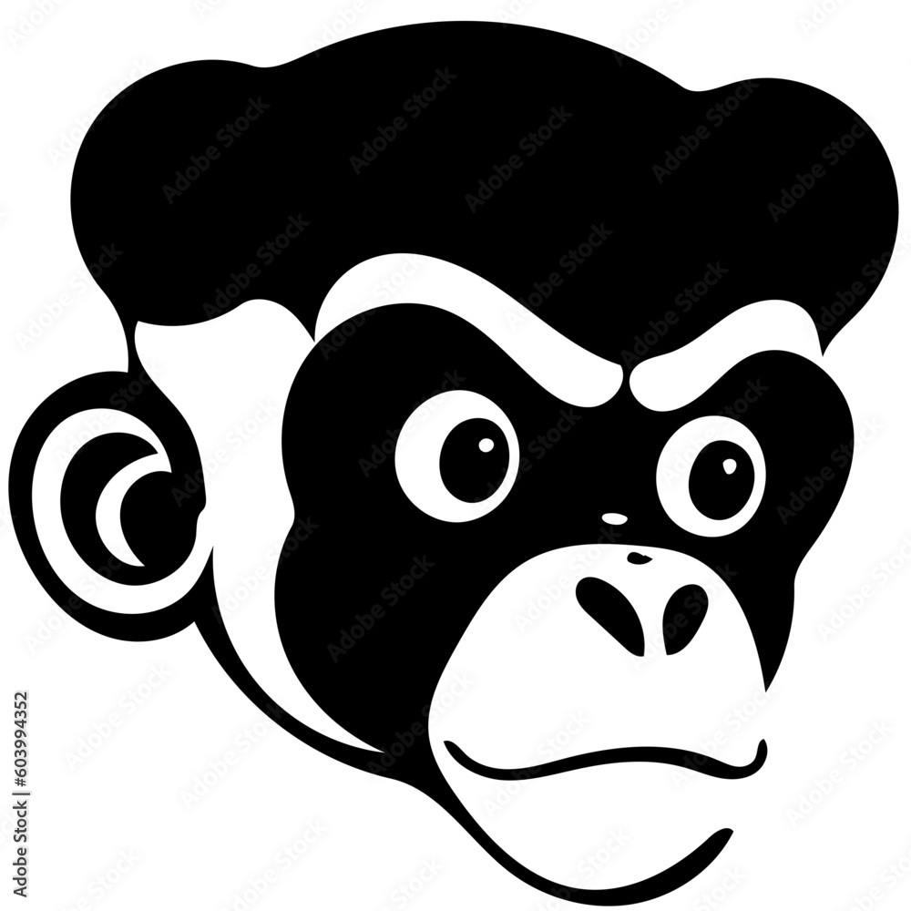 Mischievous monkey head vector illustration icon design | Silhouette of a wild chimpanzee Mischievous monkey head vector illustration icon design | Silhouette of a wild chimpanzee