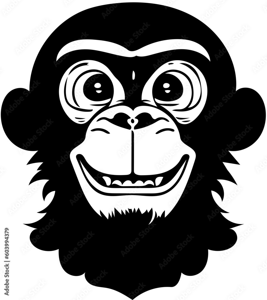 Obraz premium A cute mischievous monkey face vector illustration | Silhouette of a chimpanzee head