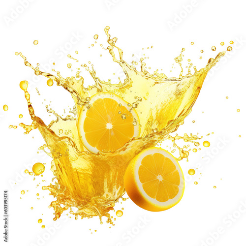 refreshing lemon juice splash liquid explosion on transparent background
