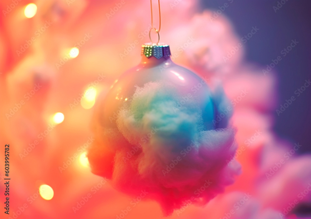 Fototapeta premium Christmas background - baubles and branch of spruce tree, AI Generated