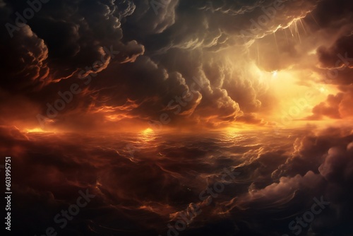 A dark storm background with sky, clouds and lightning Generative AI  © LayerAce.com