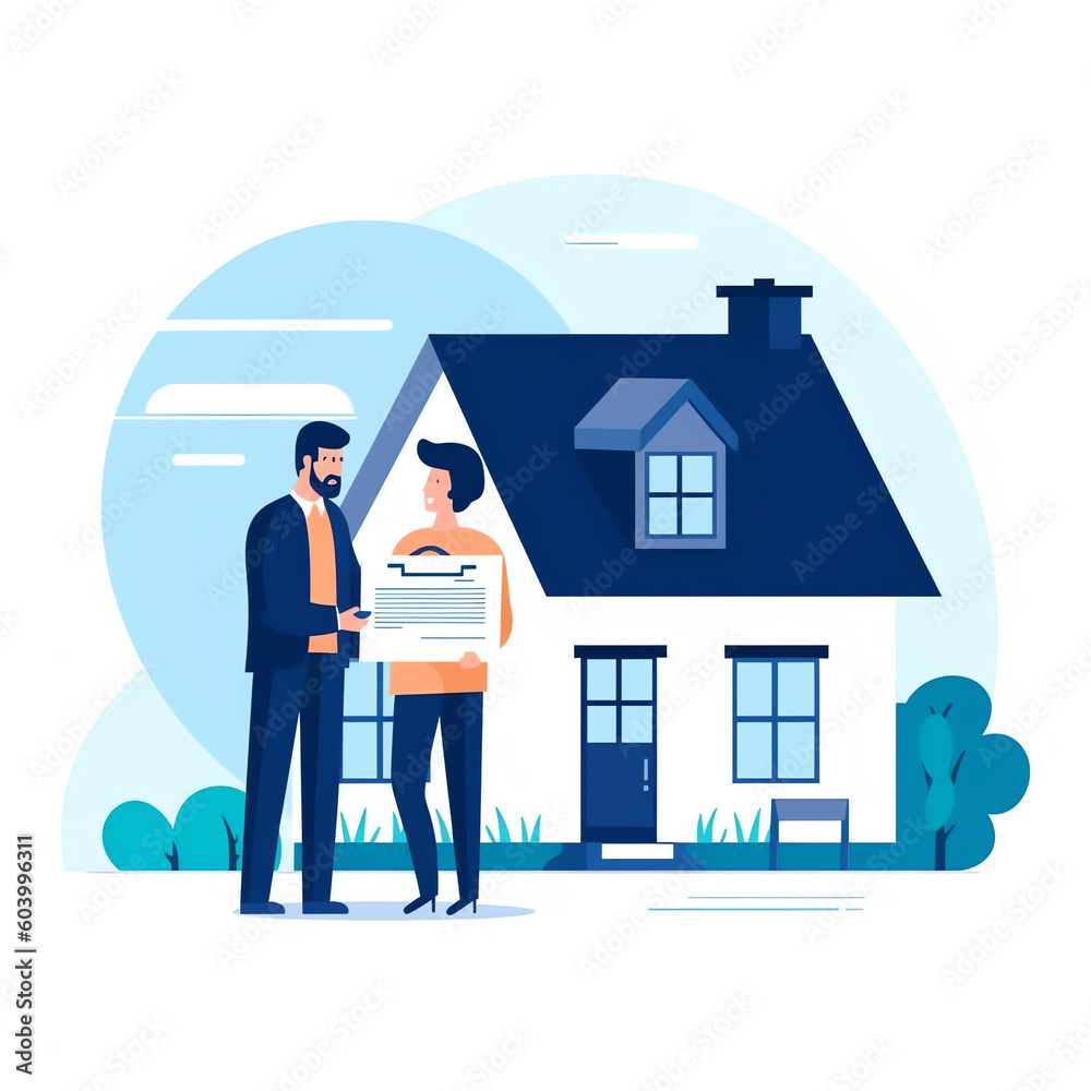 Agent and client shaking hands after signed document and done business deal for transfer right of property, house selling or buying idea Generative AI. Agent and client shaking hands after signed document and done business deal for transfer right of property, house selling or buying idea Generative AI.