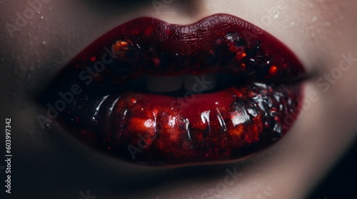 Generative AI. Close-up lips in red lipstick 