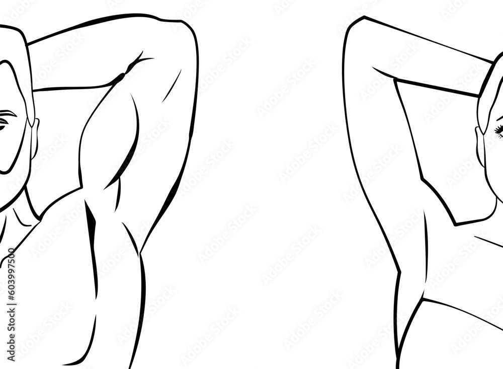 man and woman showing their armpits line drawing outline style vector illustration Stock Vector