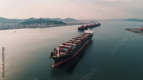 Generative AI. Container ship, sea transportation