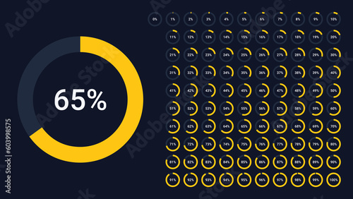 Circle percentage pie chart diagrams infographic from 0 to 100 numbers elements web design user interface UI UX
