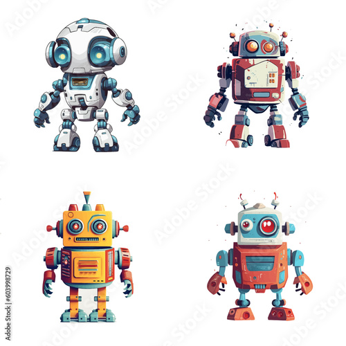 Set of robot characters , construction, medical, firefighter robot	
