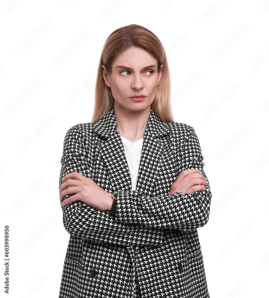 Beautiful emotional businesswoman in suit on white background Beautiful emotional businesswoman in suit on white background