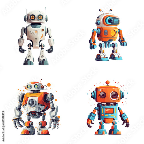 Set of robot characters , construction, medical, firefighter robot	
