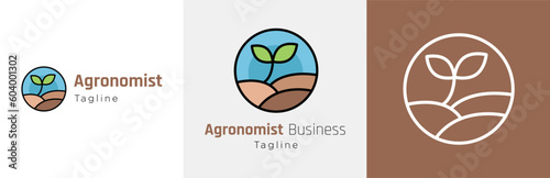 Agronomy consultant logo design set, farm soil expert modern logotype symbol, agronomist emblem concept, cultivation advisor specialist editable commercial illustration, seedling farming branding