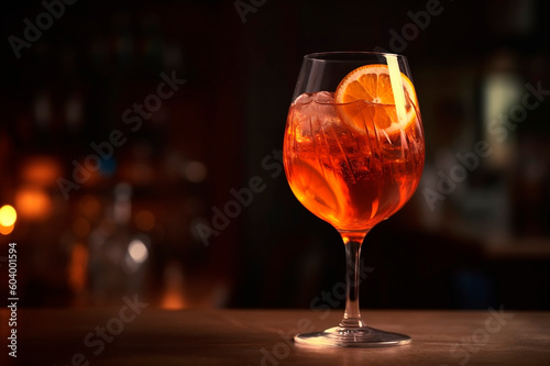glass of aperol spritz cocktail isolated on wooden table 