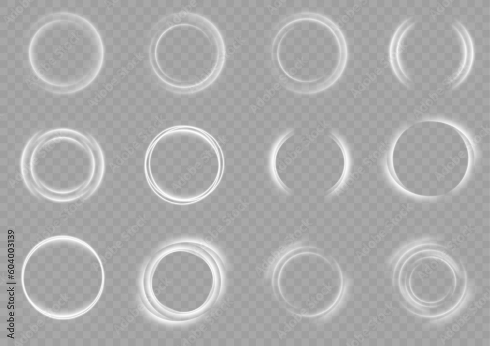 Light white Twirl. Curve white line light effect. Abstract luxury white light vector flare semicircle and spark light effect. Glowing white circle. PNG isolated set of round sparks or round lights - obrazy, fototapety, plakaty 