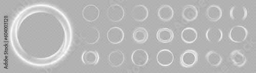 Light white Twirl. Curve white line light effect. Abstract luxury white light vector flare semicircle and spark light effect. Glowing white circle. PNG isolated set of round sparks or round lights
