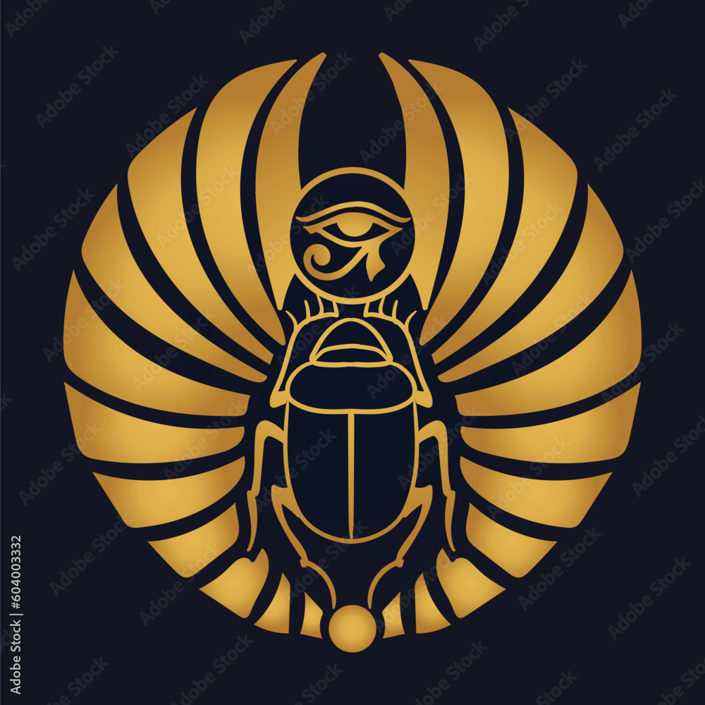 Pharaonic wings Egyptian and Khepri and Ra sun eye Horus icon vector ...