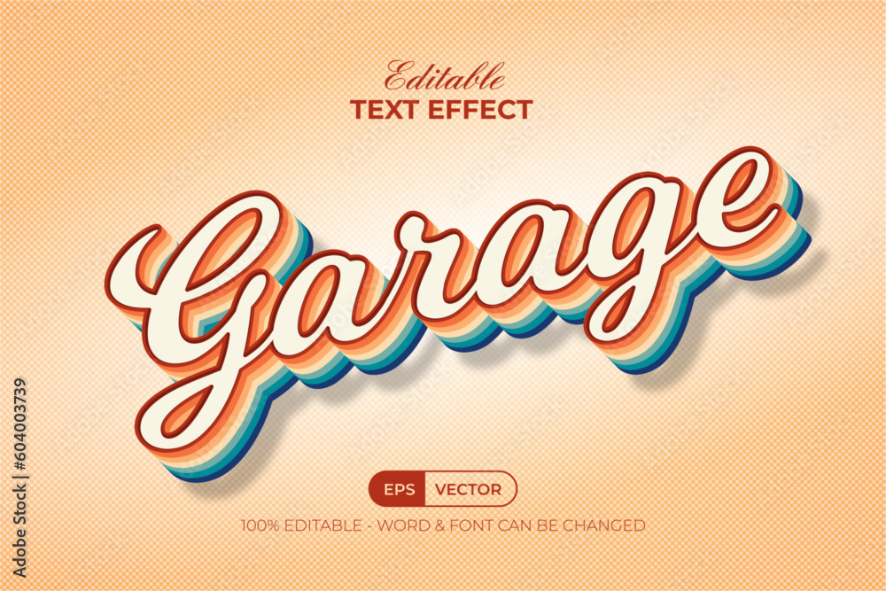 Garage text effect vintage colorful style. Editable text effect.