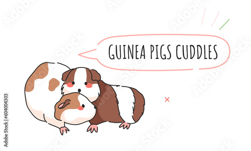 Cute Guinea Pig Vector Isolated Pattern for T-Shirt Print, Background, Decorative Art. Cute Cartoon Animal Illustration with text. Guinea Pig pair and Text - Guinea Pigs Cuddles!