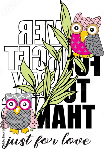 colorful lettering and owl print pattern photo