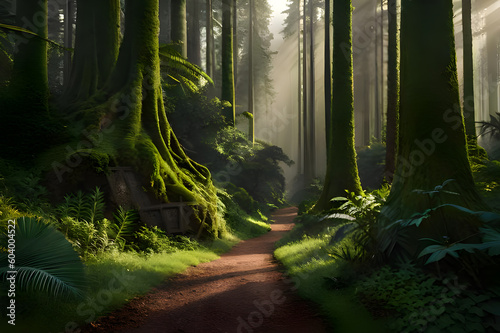 The Enchanted Grove  Unraveling the Magic of a Forest Bursting with Green Trees  a detailed matte painting  photorealism  volumetric lighting  matte painting  anamorphic lens flare  Generative AI
