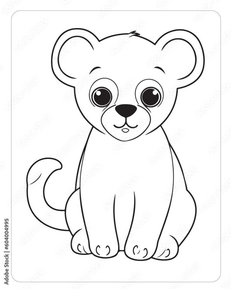 Obraz premium Cute cartoon bear sitting on white background for kids coloring book pages