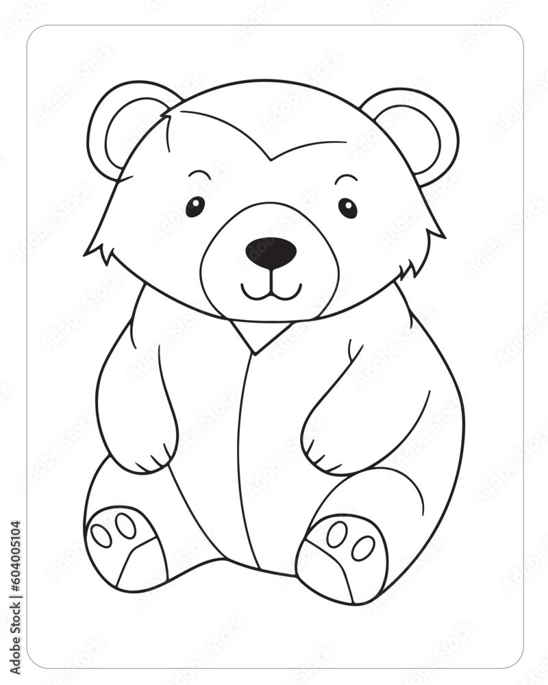 Fototapeta premium Simple cartoon bear outline ready for child coloring activity isolated on white.