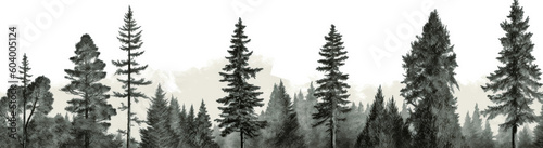 various silhouettes of pine trees, in the style of detailed engraving, elegant brushstrokes. Generative Ai Illustration.
