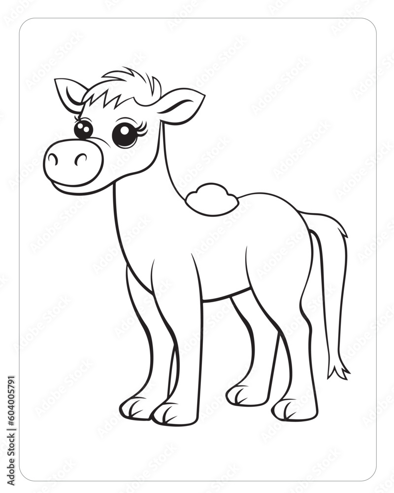 Fototapeta premium Cute baby camel line art is ready for coloring on a white background.