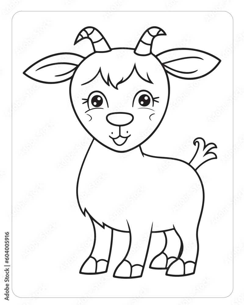 Fototapeta premium Simple line drawing of a cute baby goat for children's coloring activities.