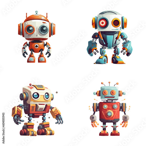 Set of robot characters , construction, medical, firefighter robot 