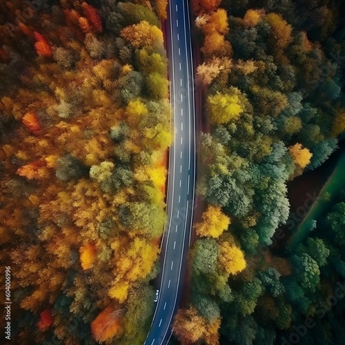Aerial View of Green Landscape with Asphalt Road. AI ©  Creative_studio