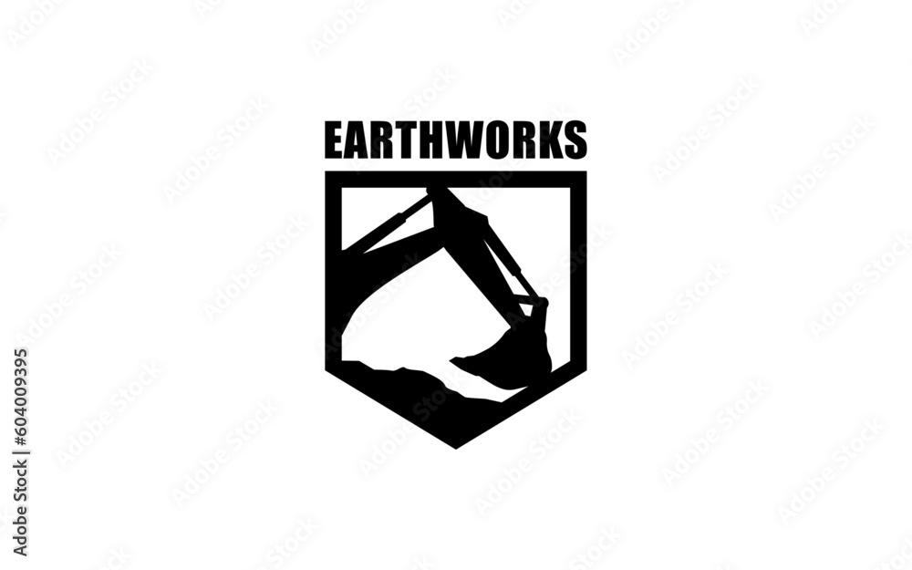 Excavator symbol with silhouette style for logo template, sign and brand. Excavator symbol with silhouette style for logo template, sign and brand.