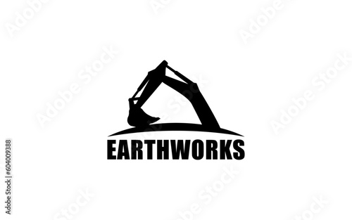 Excavator symbol with silhouette style for logo template, sign and brand.