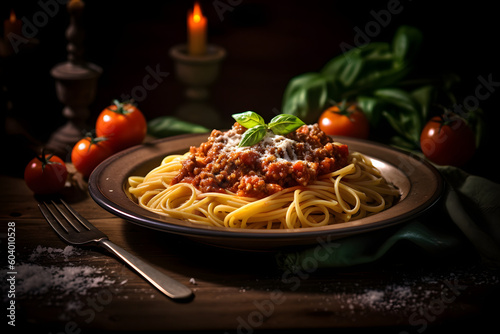 Spaghetti with tomato sauce, bolognese