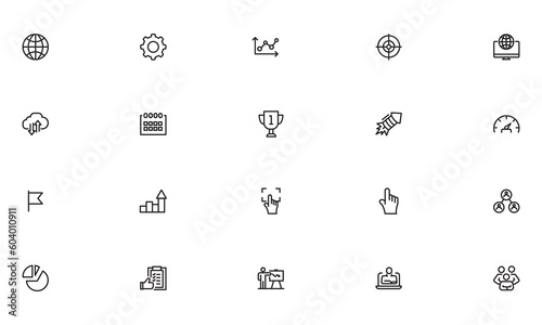 SEO and promotion line icons collection. Thin outline icons pack