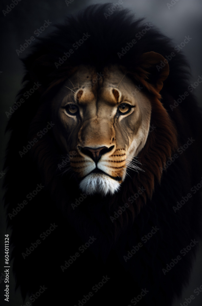 male lion in dark background. AI Generative