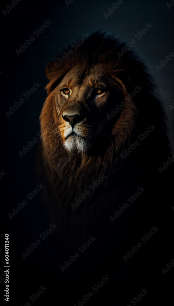 male lion in dark background. AI Generative