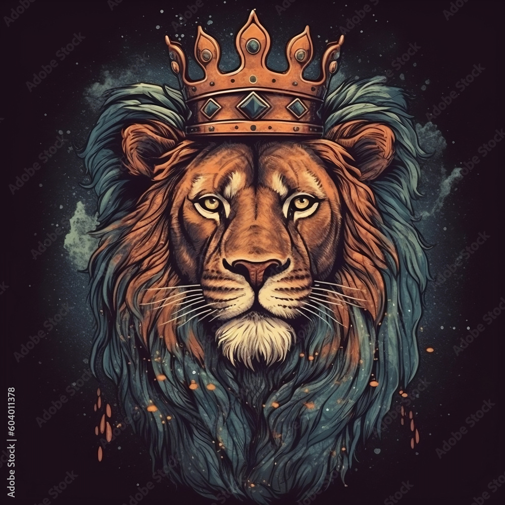 Obraz premium Lion head illustration. Generative ai