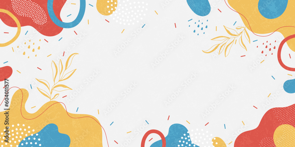 Doodle background with abstract shapes and dots. Modern vector pattern for Banner, Flyer, Cover...