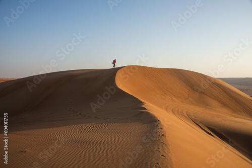 Walking in desert sand dunes  Wahiba Sands  Ash Sharqiyah  Oman