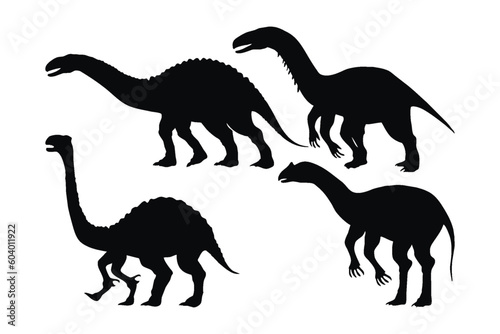 Dinosaur silhouette vector collection on a white background. Beautiful big dinosaurs for kids silhouette set design. Carnivore dinosaur standing, black and white silhouette vector bundle. © Iftikhar alam
