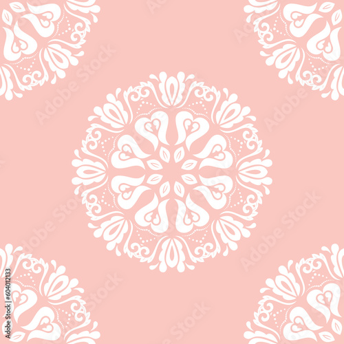 Orient classic pattern. Seamless abstract background with vintage elements. Orient pink and white background. Ornament for wallpaper and packaging