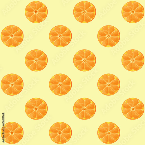 Seamless pattern with round orange slices on a yellow background