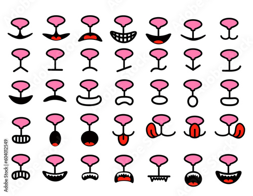 Cat or Dog face with tongue hanging out. Happy cat face with open mouth. Care canine pet adorable puppy, kitty emotion. Vector illustration isolated on white background.