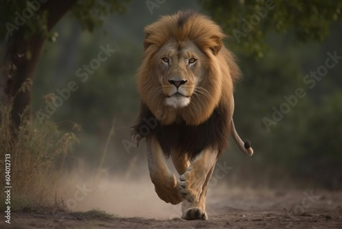 a lion is running