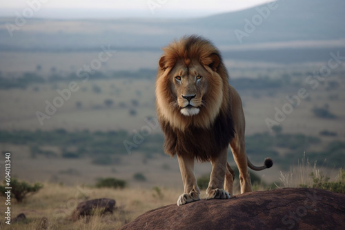 a lion standing on a rock on a hill © imur