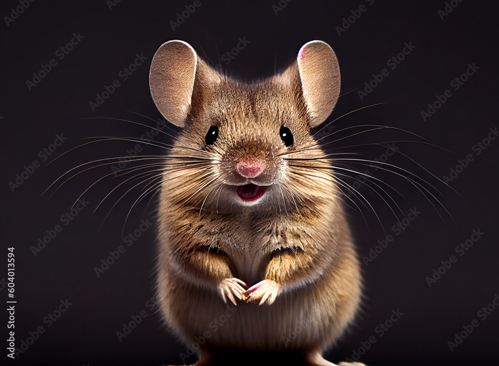 A delightful and charming portrait of a funny mouse with a big smile, showcasing its playful and mischievous personality in a whimsical and endearing way, generative ai