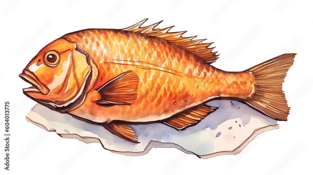 hand drawn grilled fish illustration
