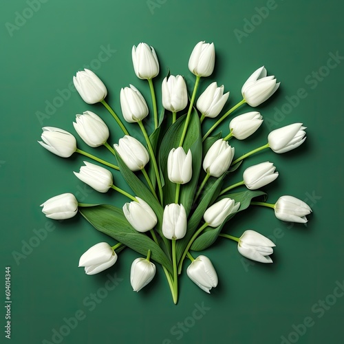 Postcard White tulipson green background Valentine s Day  Mother s Day  Birthday Flatly AI generated.